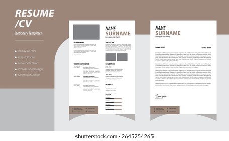 Resume template Minimalist resume and cover letter layout design. Professional resume cv template. Vector illustration