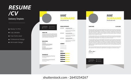 Resume template Minimalist resume and cover letter layout design. Professional resume cv template. Vector illustration