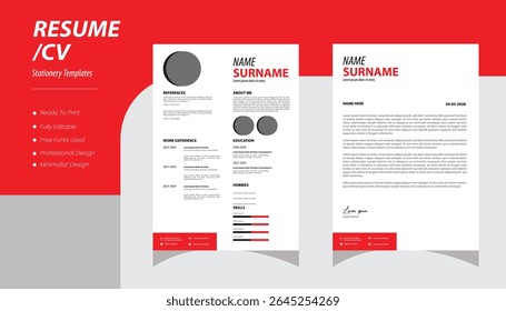 Resume template Minimalist resume and cover letter layout design. Professional resume cv template. Vector illustration