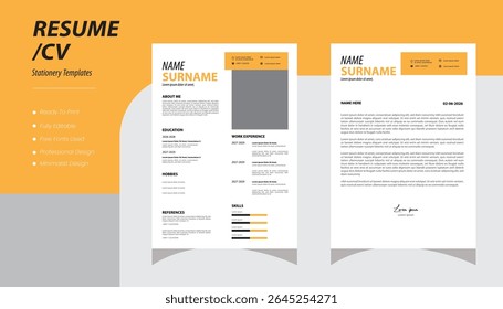 Resume template Minimalist resume and cover letter layout design. Professional resume cv template. Vector illustration