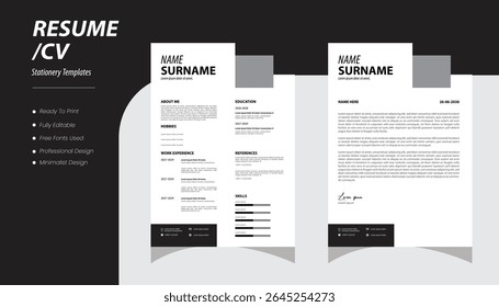 Resume template Minimalist resume and cover letter layout design. Professional resume cv template. Vector illustration