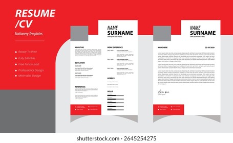 Resume template Minimalist resume and cover letter layout design. Professional resume cv template. Vector illustration