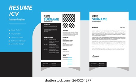 Resume template Minimalist resume and cover letter layout design. Professional resume cv template. Vector illustration