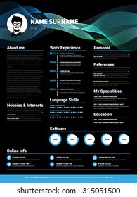 Resume template, Minimalist cv, Vector design, dark style