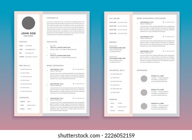 Resume Template with Photo, Professional Resume Template for Word And Pages, Clean CV Template with Picture, Resume and Cover Letter Template