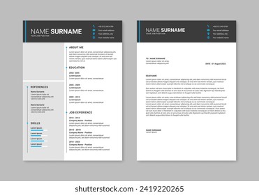 Resume template. Professional CV template. Resume and cover letter layout design. Vector illustration