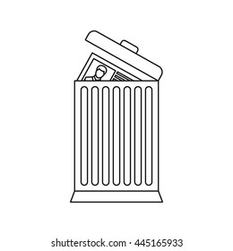 Resume thrown away in the trash can icon in outline style isolated on white background