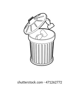 Resume thrown away in the trash can icon in outline style on a white background