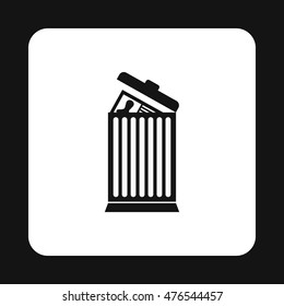 Resume thrown away in the trash can icon in simple style on a white background