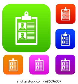 Resume of two candidates set icon in different colors isolated vector illustration. Premium collection