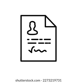 Resume Vector Icon, Outline style, isolated on white Background.