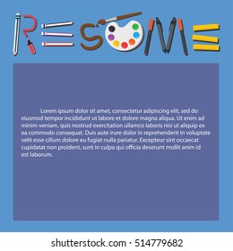 Resume and vector template on blue background