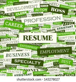 RESUME. Word cloud concept illustration. 
