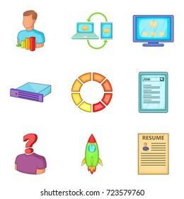 Resume for work icons set. Cartoon set of 9 resume for work vector icons for web isolated on white background
