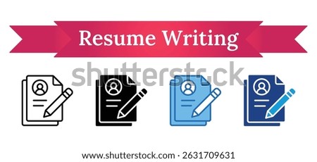 Resume Writing - Multi Style Outline, Glyph Silhouette, Blue, Dual Tone Icon - Profile document and pencil, illustrating the process of creating or editing a professional resume