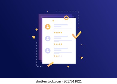 Resume-questionnaire with a selected candidate on blue isolated background. Concept of job search and selection of vacancies. Applying for a job, vector illustration.