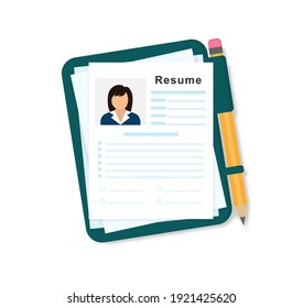 Resumes. CV application. Resume filling concept. Writing business resume. Job search. Resume template for web landing page, banner, presentation, social media. Vector illustration