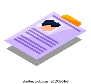 Resumes. CV application. Selecting staff. Personal profile with photo of person template for web landing page, banner. Analyzing personnel resume. Recruitment, concept of human resources management