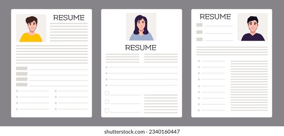 Resumes. CV application. Selecting staff. Searching professional staff. Resume form. Recruitment. Creative cv template vector minimalist