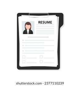 Resumes. CV application. Selecting staff. Resume template for web landing page, banner, presentation, social media. Analyzing personnel resume. Recruitment. Employment concept. Vector illustration