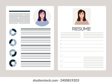 Resumes. CV application. Selecting staff. Searching professional staff. Resume form. Recruitment. Creative cv template vector minimalist