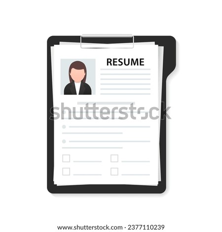 Resumes. CV application. Selecting staff. Resume template for web landing page, banner, presentation, social media. Analyzing personnel resume. Recruitment. Employment concept. Vector illustration
