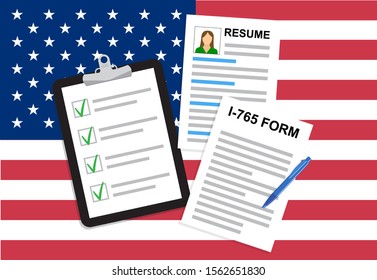 Resumes. CV curriculum vitae application on us background. Selecting staff. Resume template for web landing page, banner, presentation, social media. Analyzing personnel resume.