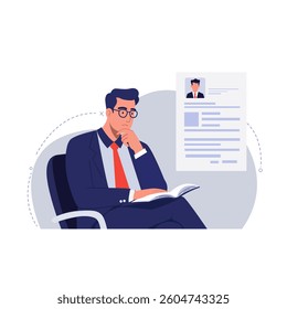 The resumes of experienced professionals are often confused with the best job candidates. The concept of hiring interviews, a flat art vector model.