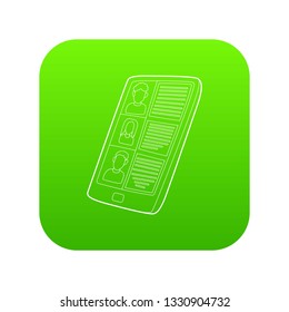 Resumes on the tablet screen icon green vector isolated on white background