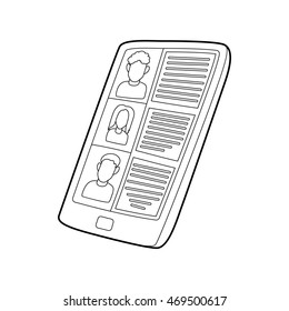 Resumes on the tablet screen icon in outline style on a white background