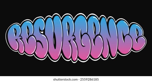 Resurgence word trippy psychedelic graffiti style letters. Vector hand drawn doodle cartoon logo Resurgence illustration. Funny cool trippy letters, fashion, graffiti style print for t-shirt, poster