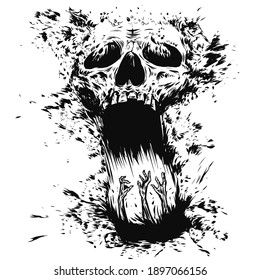 resurrected zombies. skull tattoo vector illustration