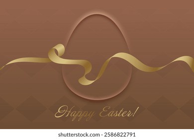 Resurrection Day. Christian Easter, festive greeting card, golden ribbon, brown background, religious symbol, resurrection, faith, cleansing, celebration, love.