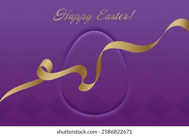 Resurrection Day. Christian Easter, golden ribbon, classic purple background, resurrection, sacred holiday, faith, divine grace, spiritual warmth, blessings, renewal, peace.