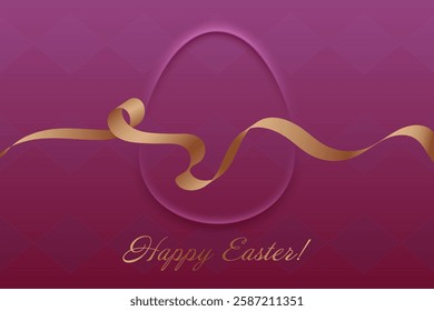 Resurrection Day. Christian Easter, golden ribbon, classic purple background, resurrection, sacred holiday, faith, divine grace, spiritual warmth, blessings, renewal, hope.