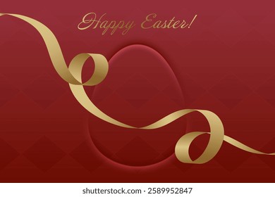 Resurrection Day. Christian Easter, golden ribbon, deep red background, sacred holiday, faith, divine love, church service, resurrection of Christ, spiritual transformation, rebirth.