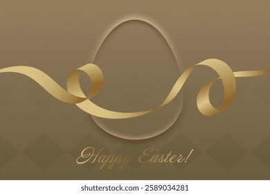 Resurrection Day. A golden ribbon moves elegantly across a classic beige Easter background. A refined holiday composition reflecting Christian faith, rebirth, spiritual joy, divine blessings