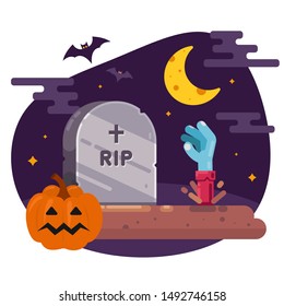 the resurrection of the dead from the grave. illustration for halloween. flat vector image.