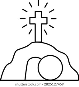 Resurrection Easter Empty Tomb with Cross Line Art Icon