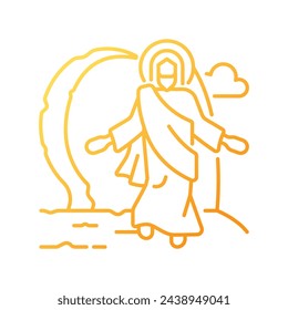 Resurrection of Jesus gradient linear vector icon. God raised Christ from dead third day after his crucifixion. Thin line color symbol. Modern style pictogram. Vector isolated outline drawing