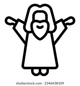 Resurrection of Jesus line icon, Happy Easter concept, Easter holiday Savior sign on white background, Standing Jesus Christ with arms silhouette icon outline style. Vector graphics.