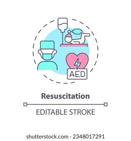 Resuscitation concept icon. Life support. Airway management. Critical illness. Aid help. Emergency health care abstract idea thin line illustration. Isolated outline drawing. Editable stroke