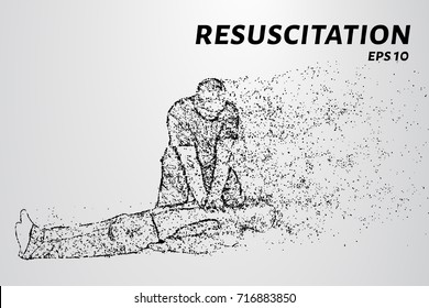 Resuscitation of the particles. People doing CPR on the victim. Vector illustration.