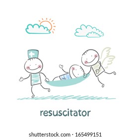 resuscitator carry on a stretcher patient