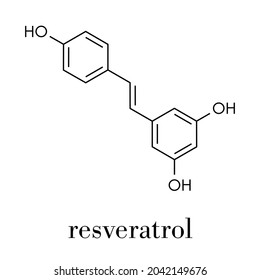 Resveratrol molecule. Present in many plants, including grapes and raspberries. Believed to have a number of positive health effects. Skeletal formula.