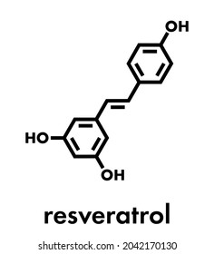 Resveratrol molecule. Present in many plants, including grapes and raspberries. Believed to have a number of positive health effects. Skeletal formula.