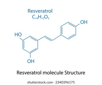 Resveratrol molecule skeletal formula. Believed to have a number of positive health effects. Vector illustration.