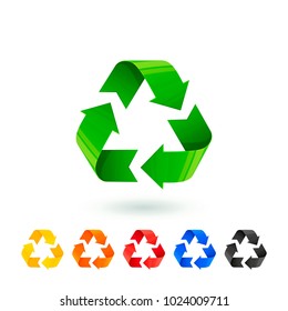 Resycle icons set. Waste sorting, segregation. Different colored recycle signs. Waste management concept. Separation of garbage for recycling metal plastic paper glass organic. Vector illustration