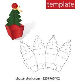 Retail Box with Template. Christmas tree template on the box with gifts.Vector graphics