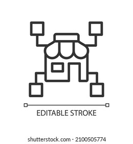 Retail business data mining linear pixel perfect icon. Financial information. Thin line customizable illustration. Contour symbol. Vector isolated outline drawing. Editable stroke. Arial font used